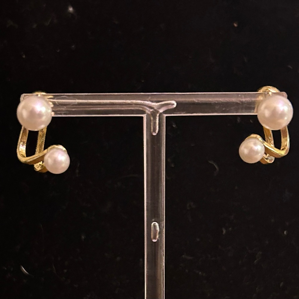 Gold Pearl Double-Stud Earrings - White Pearls